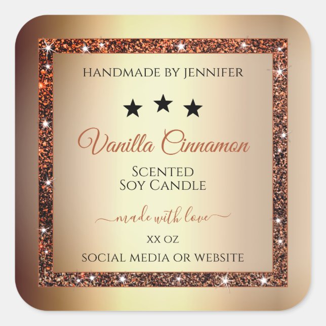 Sticker Carré Noble Gold Effet Parties scintillant chimmery Étiq (Devant)