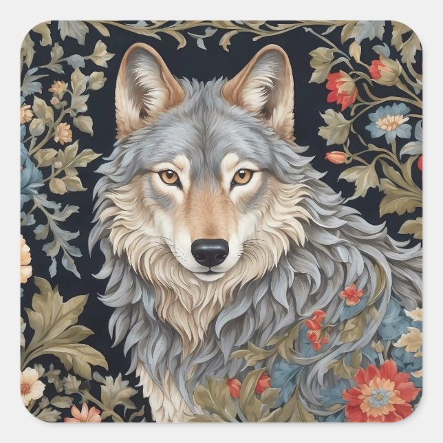 Sticker Carré Noble Grey Wolf William Morris Inspiré (Devant)