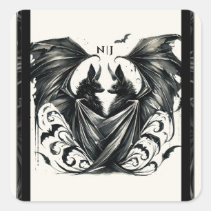 Sticker Carré Noces Chauves-Souris Gothiques Crème Noir Argenté 