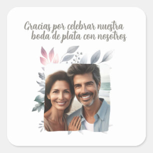 Sticker Carré noces d'argent de 25 ans avec photo Merci