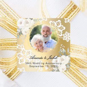 Sticker Carré Noces d'or 50e anniversaire de mariage photo flora