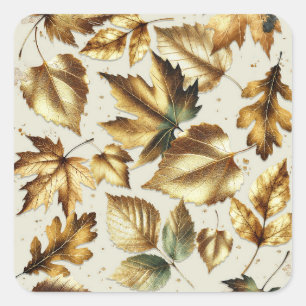Sticker Carré Noces Mariage Automne Glam Beige Abricot Feuilles
