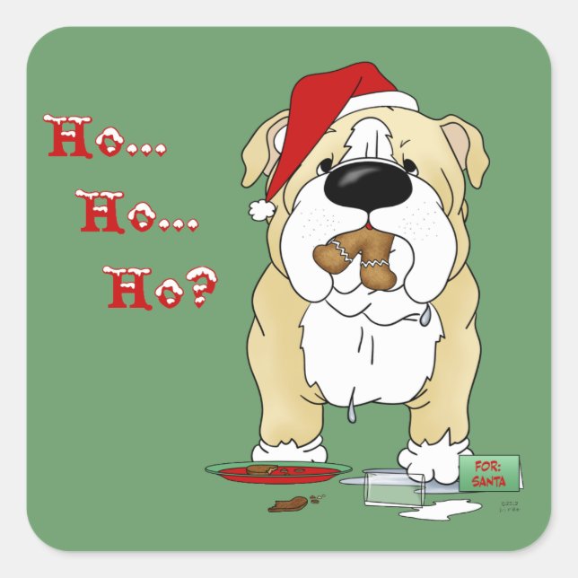 Sticker Carré Noël à Bulldog - Ho Ho Ho ? ? ? (Devant)