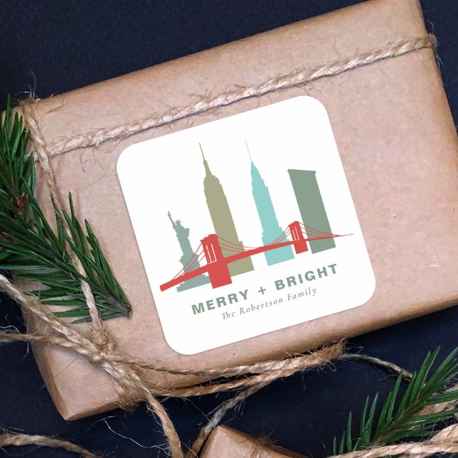 Sticker Carré Noël à New York, Architecture Skyline Cadeau (Créateur téléchargé)