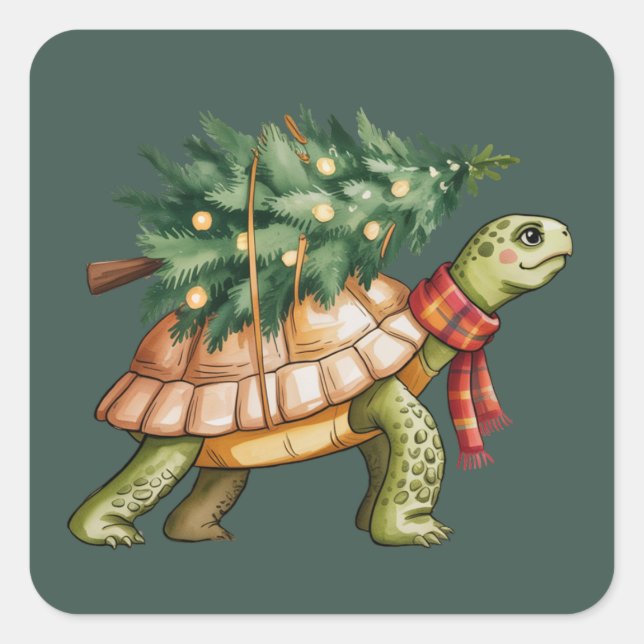 Sticker Carré Noël Adulte de la tortue de mer Cadeau Noël Arbre  (Devant)