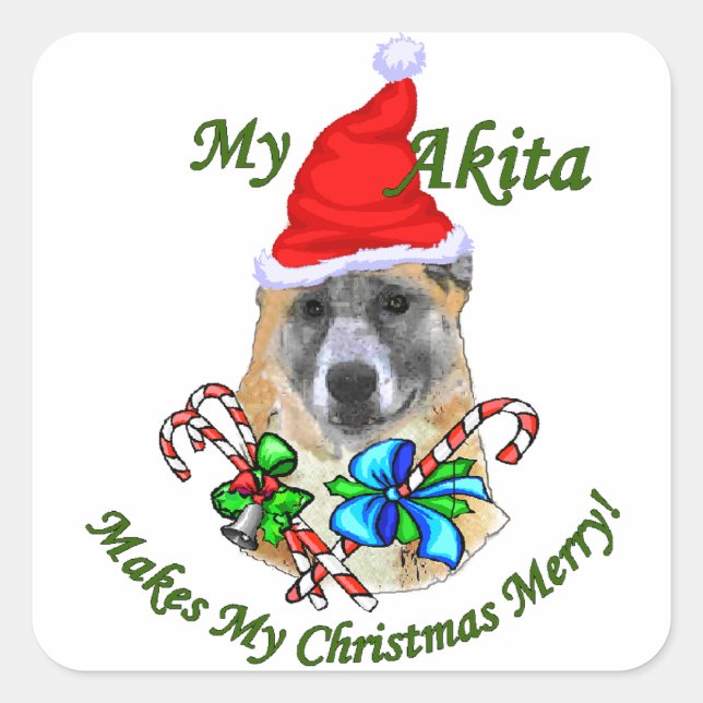 Sticker Carré Noël Akita (Devant)