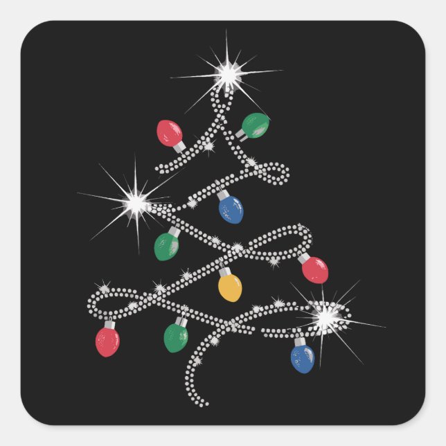 Sticker Carré Noël Arbre clair Rhinestone Mega Bling (Devant)