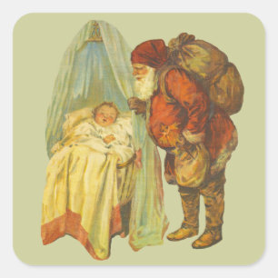 Sticker Carré Noël Baby Santa Clause Vintage