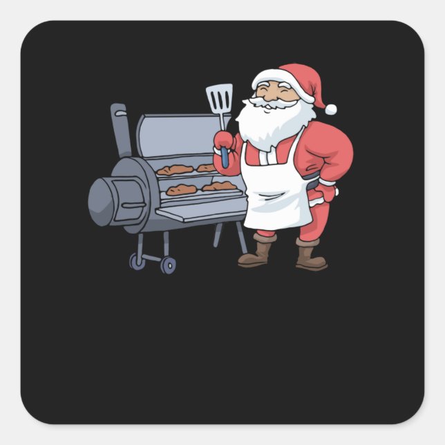 Sticker Carré Noël Barbecue Santa Claus Grill Smoker Steak (Devant)