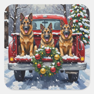 Sticker Carré Noël Berger Allemand Camion Rouge Fêtes
