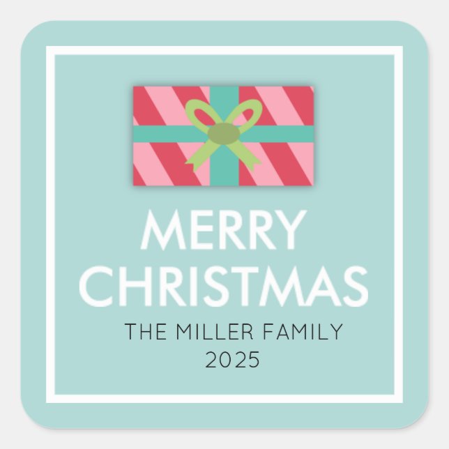 Sticker Carré Noël boîte cadeau (Devant)