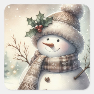 Sticker Carré Noël Bonhomme de Neige Cosy