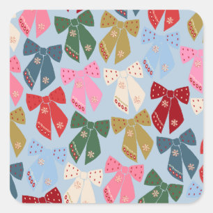 Sticker Carré Noël Bows Coquette bleu