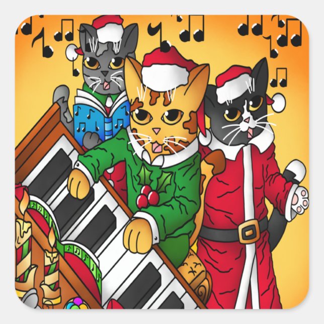 Sticker Carré Noël Carol Cats (Devant)
