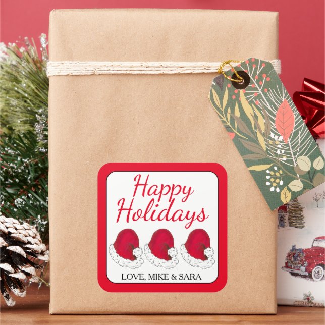 Sticker Carré Noël Casquette du Père Noël Rouge Joyeuses fêtes (vacances)