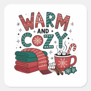 Sticker Carré Noël chaud et cosy, chocolat chaud de Noël