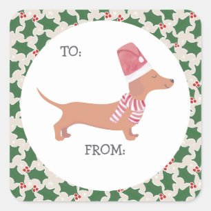 Sticker Carré Noël Chien Dachshund
