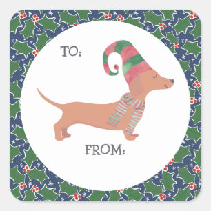 Sticker Carré Noël Chien Teckel