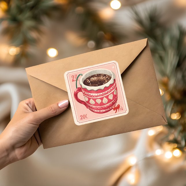 Sticker Carré Noël Chocolat Chaud Vintage (Créateur téléchargé)