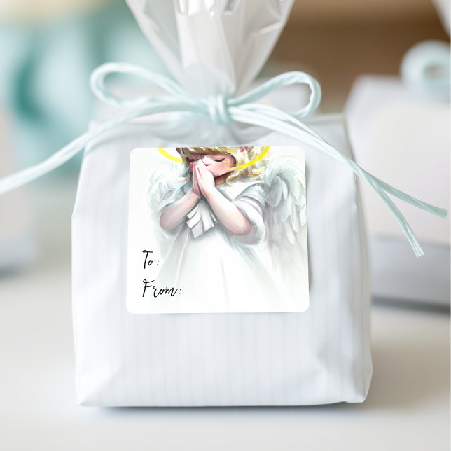 Sticker Carré Noël commence avec Christ Praying Angel (Créateur téléchargé)