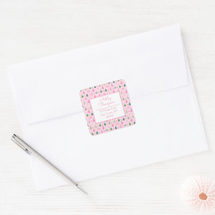 Sticker Carré Noël Coquette Rose