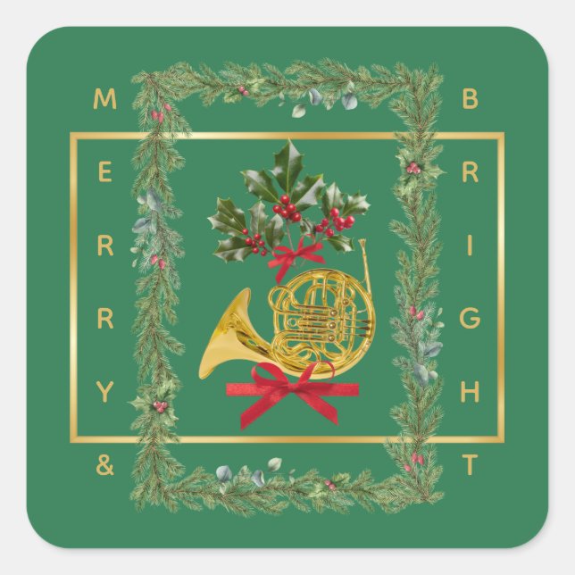 Sticker Carré Noël Cor d'harmonie vert élégant (Devant)