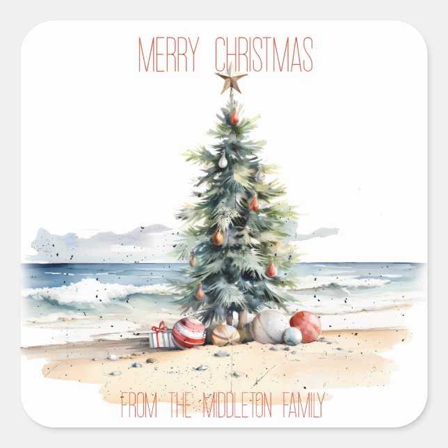 Sticker Carré Noël côtier sur la plage (Devant)