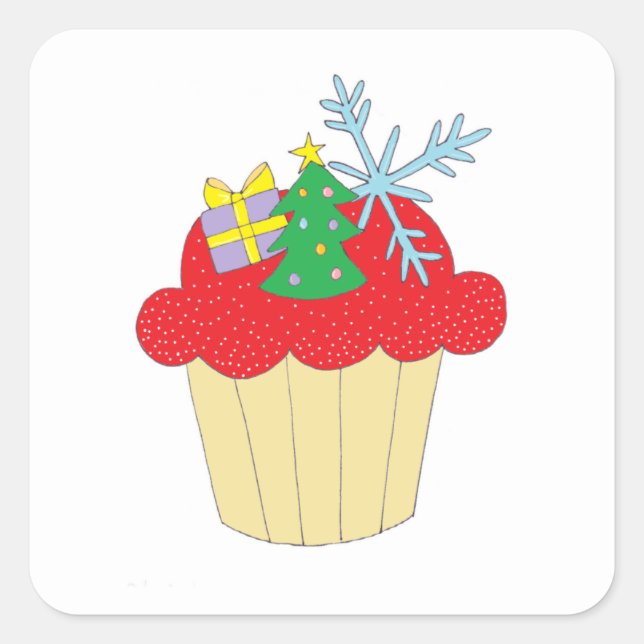 Sticker Carré Noël Cupcake (Devant)