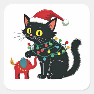 Sticker Carré Noël Dame Chat sans Enfants Kamala Trump