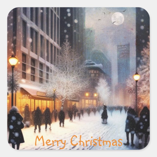 Sticker Carré Noël dans la ville (Devant)