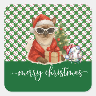 Sticker Carré Noël de baseball à thème pour les Amoureux de les