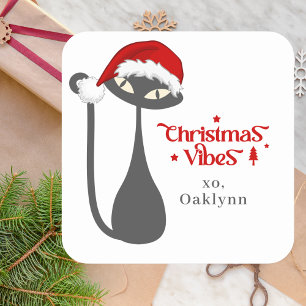 Sticker Carré Noël de chat noir atomique rétro