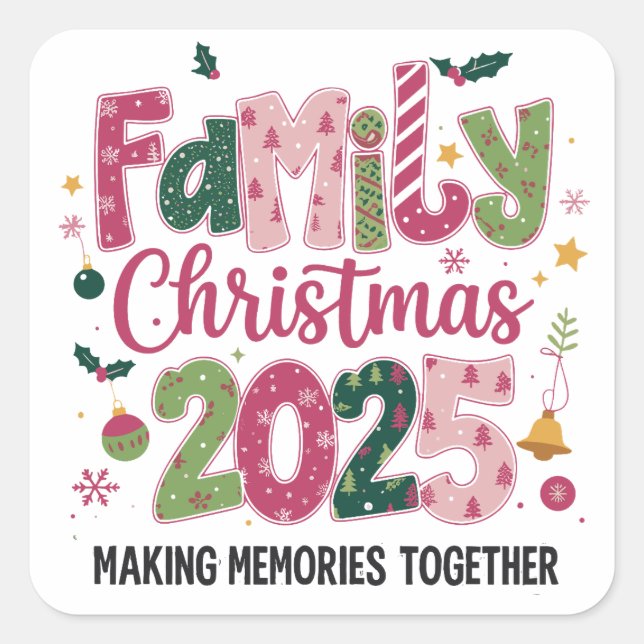 Sticker Carré Noël de famille 2025 Rassembler les souvenirs (Devant)