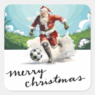Sticker Carré Noël de football avec le Père Noël jouant au ballo