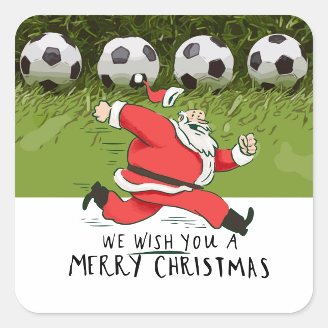 Sticker Carré Noël de football avec le Père Noël jouant au ballo (Devant)