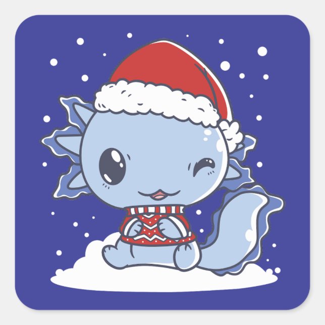 Sticker Carré Noël de Kawaii Axolotl (Devant)