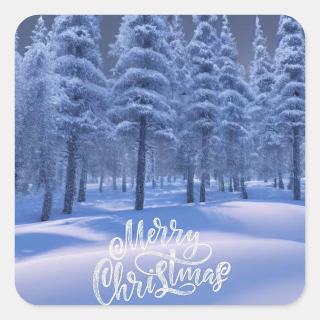 Sticker Carré Noël de la forêt d'hiver (Devant)