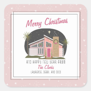 Sticker Carré Noël de la maison rose moderne du milieu du sièc
