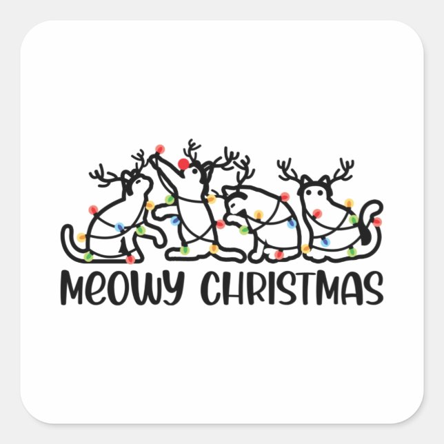 Sticker Carré Noël de Meowy, chats de Reindeer mignons Feux de N (Devant)