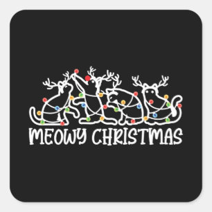 Sticker Carré Noël de Meowy, chats de Reindeer mignons Feux de N
