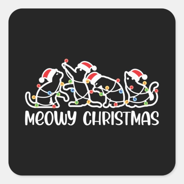 Sticker Carré Noël de Meowy, Mignonne Père Noël Chats Saison de  (Devant)