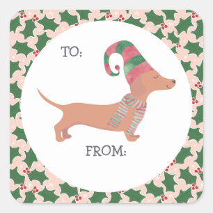 Sticker Carré Noël de mignonne Dachshund
