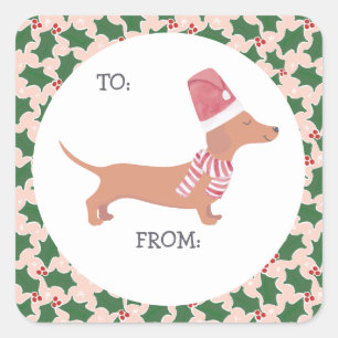 Sticker Carré Noël de mignonne Dachshund