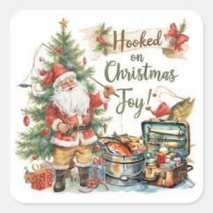 Sticker Carré Noël de pêche pour les amateurs de pêche