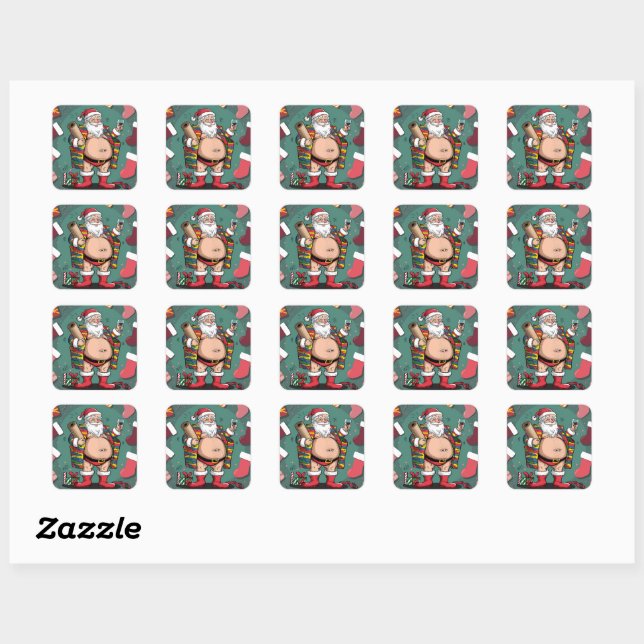 Sticker Carré Noël de père marrant mignon (Feuille)