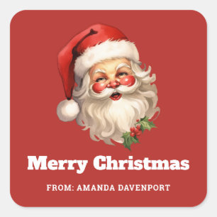 Sticker Carré Noël de style rétro Holly Jolly Santa Claus