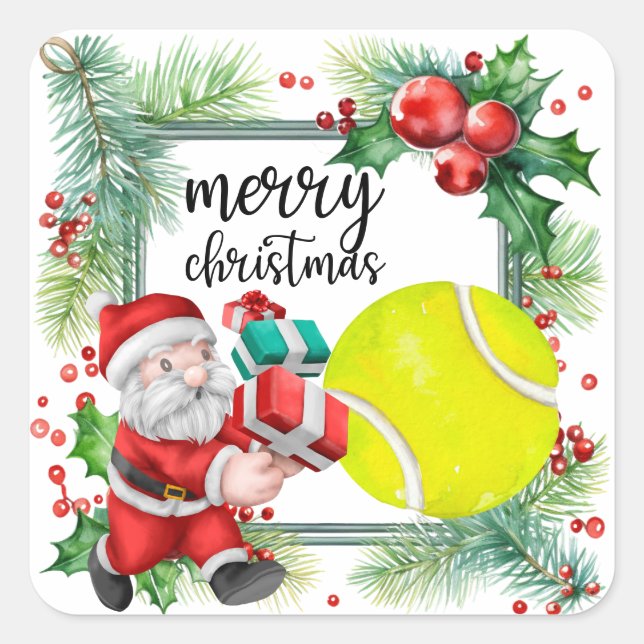 Sticker Carré Noël de tennis avec balle de tennis Santa Claus (Devant)