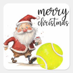 Sticker Carré Noël de tennis avec balle de tennis Santa Claus