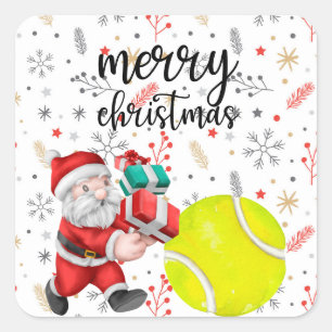 Sticker Carré Noël de tennis avec balle de tennis Santa Claus