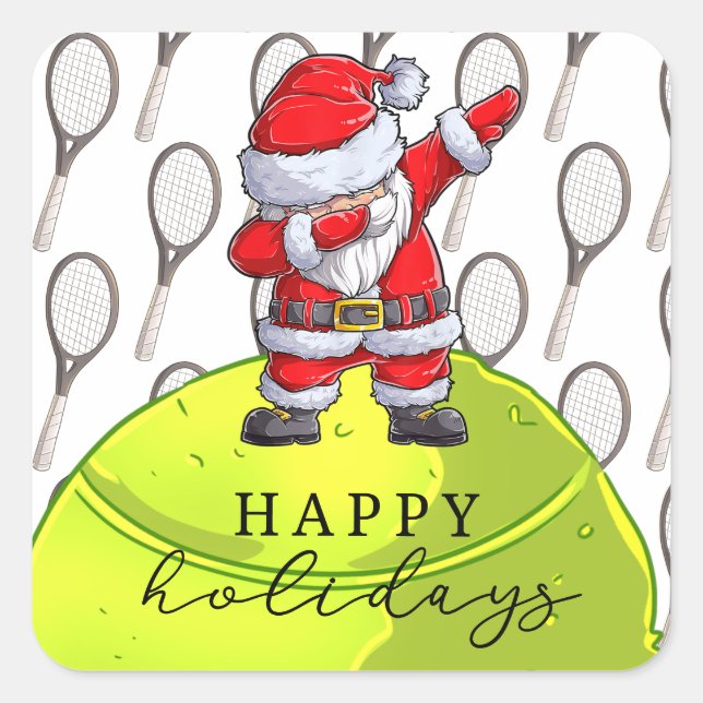 Sticker Carré Noël de tennis avec balle et raquette avec Père No (Devant)